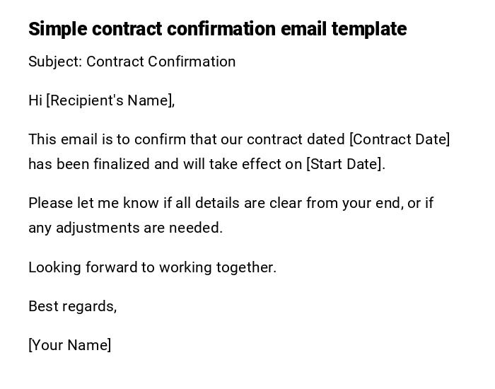 Simple contract confirmation email template