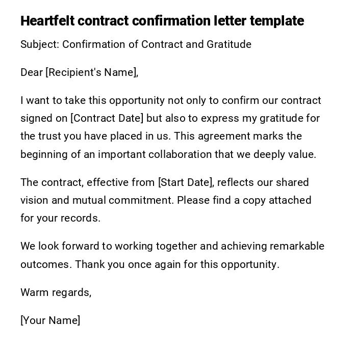 Heartfelt contract confirmation letter template
