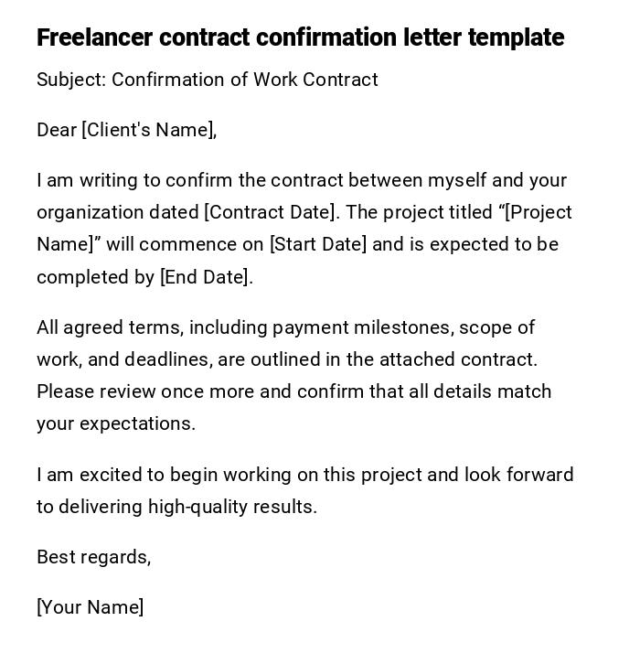 Freelancer contract confirmation letter template