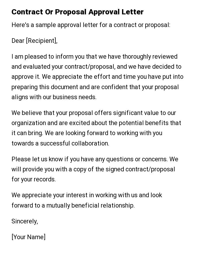 Contract Or Proposal Approval Letter