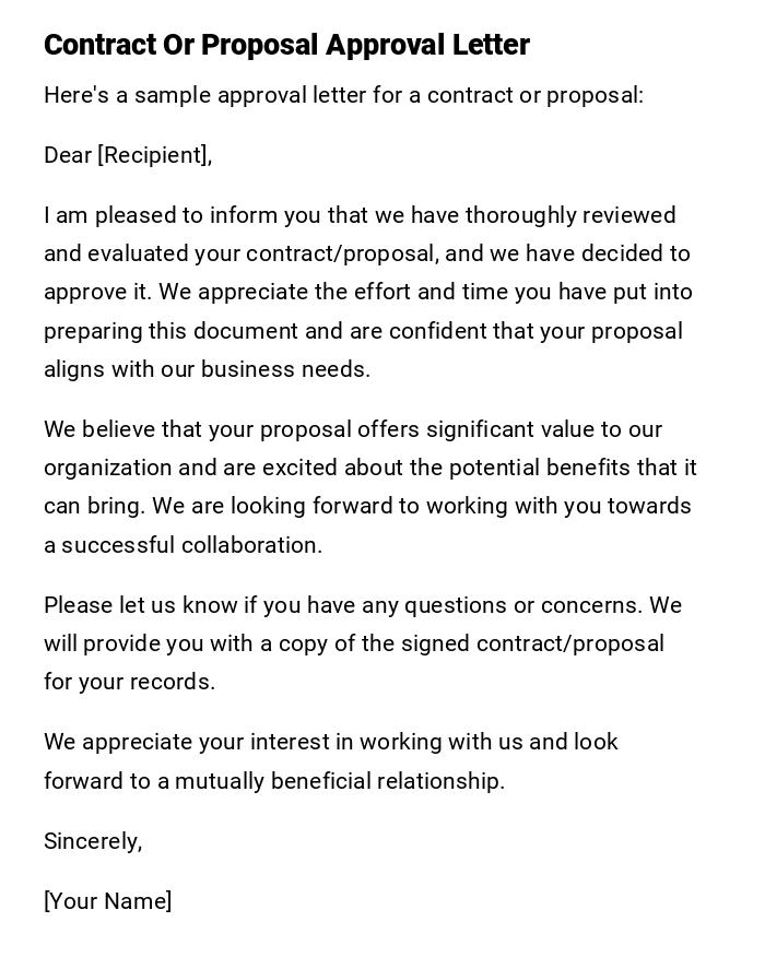 Contract Or Proposal Approval Letter