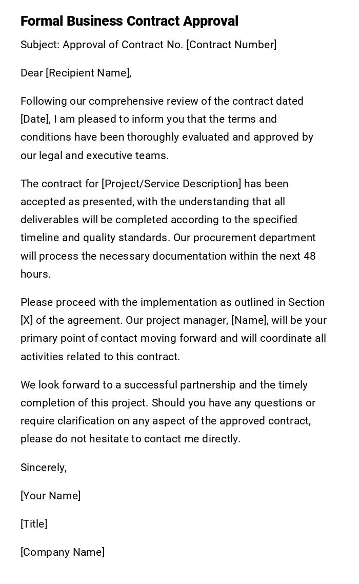 Formal Business Contract Approval Formal Business Contract Approval