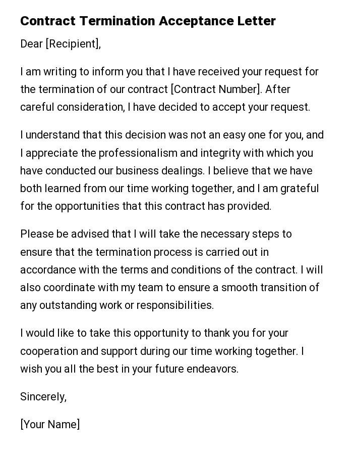 Contract Termination Acceptance Letter