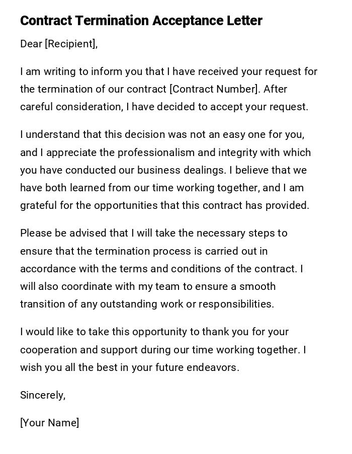 Contract Termination Acceptance Letter