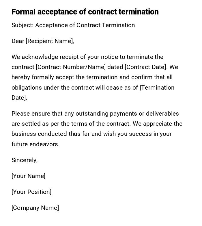 Formal acceptance of contract termination Formal acceptance of contract termination