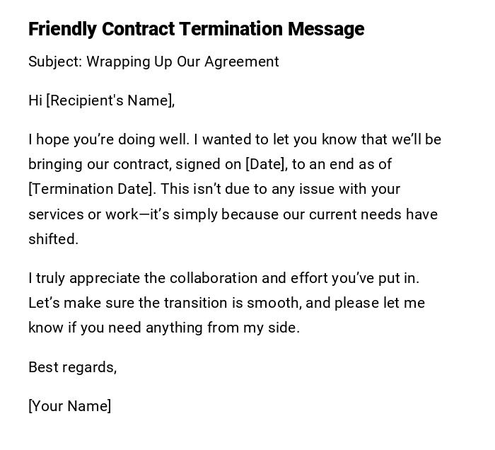 Friendly Contract Termination Message Friendly Contract Termination Message