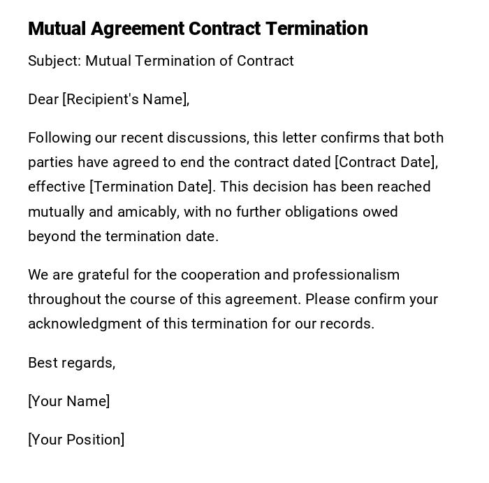 Mutual Agreement Contract Termination Mutual Agreement Contract Termination