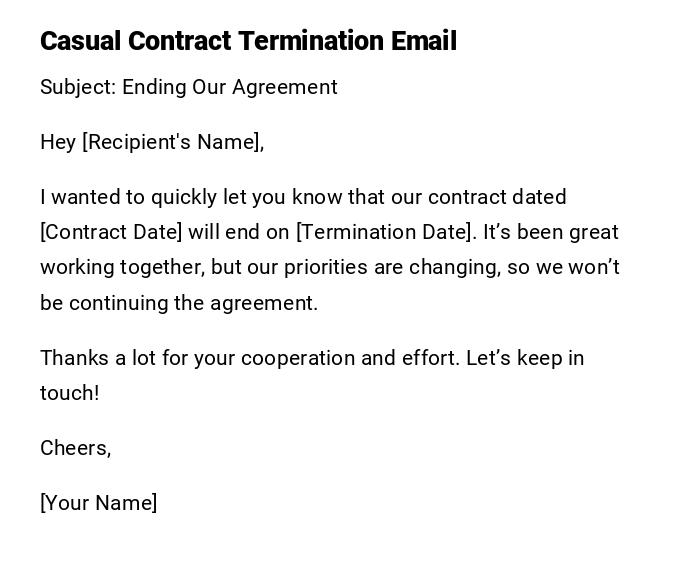 Casual Contract Termination Email Casual Contract Termination Email