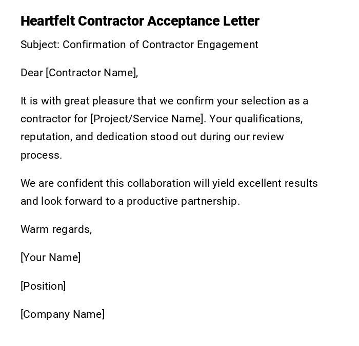 Heartfelt Contractor Acceptance Letter Heartfelt Contractor Acceptance Letter