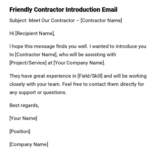 Friendly Contractor Introduction Email Friendly Contractor Introduction Email