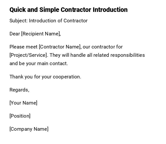 Quick and Simple Contractor Introduction Quick and Simple Contractor Introduction