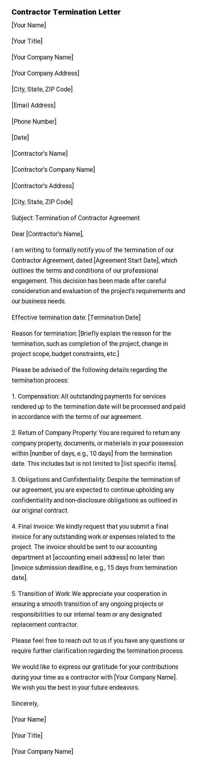 Contractor Termination Letter