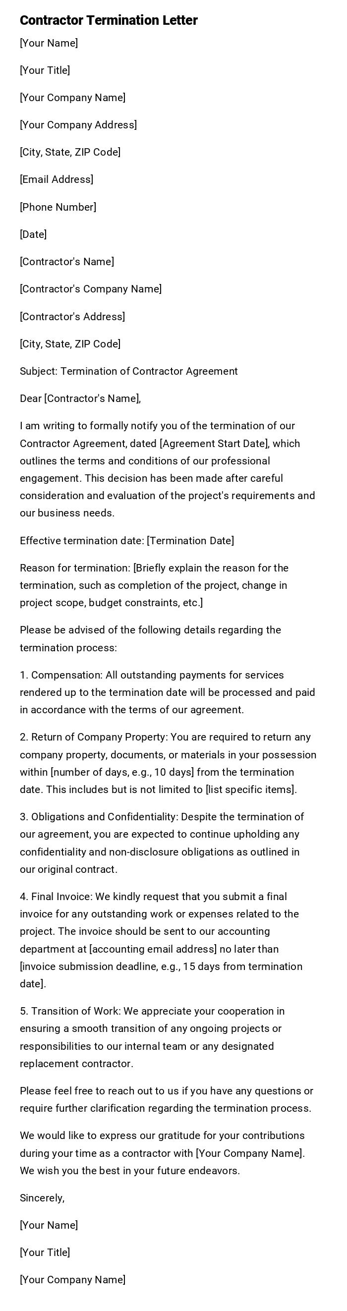 Contractor Termination Letter