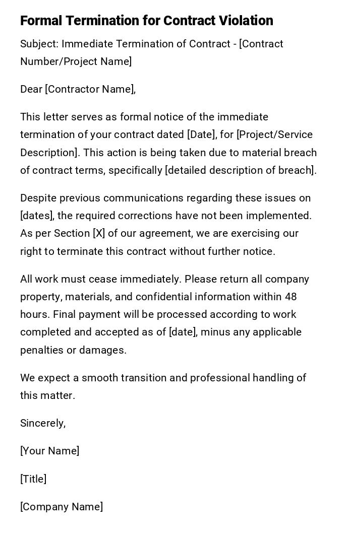 Formal Termination for Contract Violation Formal Termination for Contract Violation