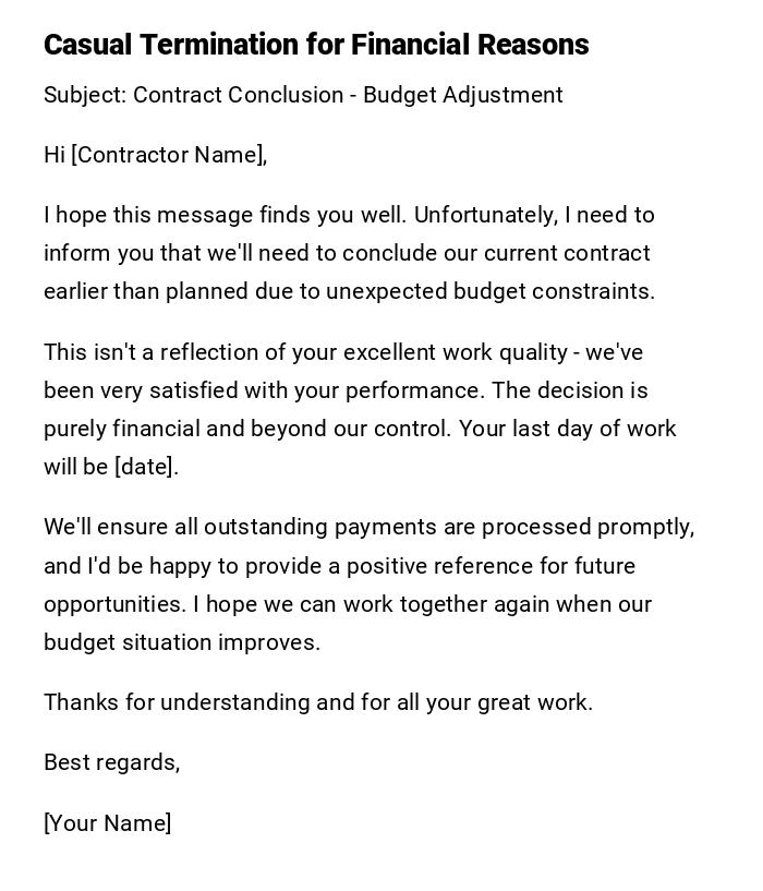 Casual Termination for Financial Reasons Casual Termination for Financial Reasons