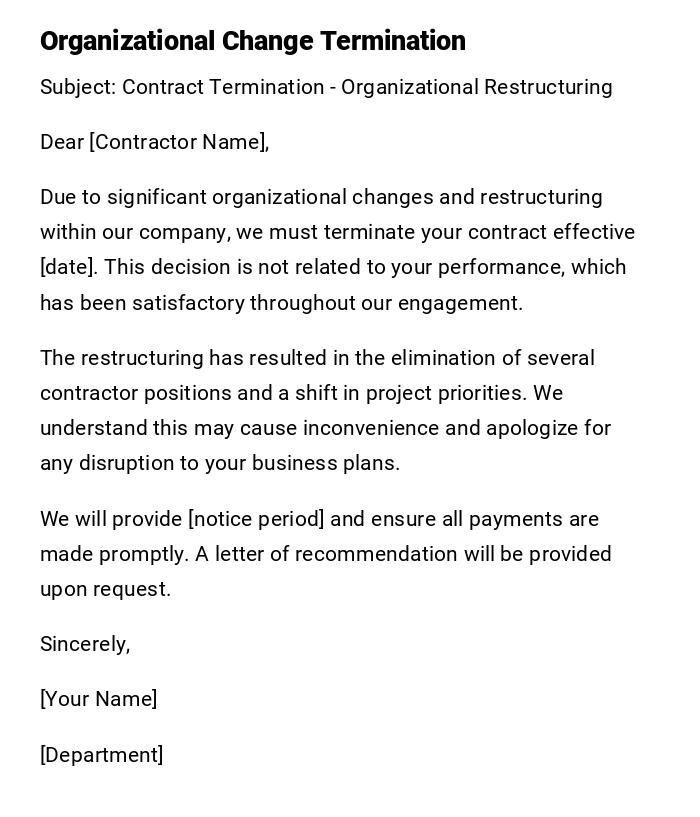 Organizational Change Termination Organizational Change Termination