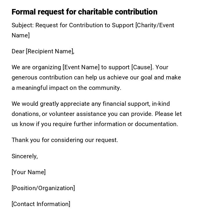 Formal request for charitable contribution Formal request for charitable contribution
