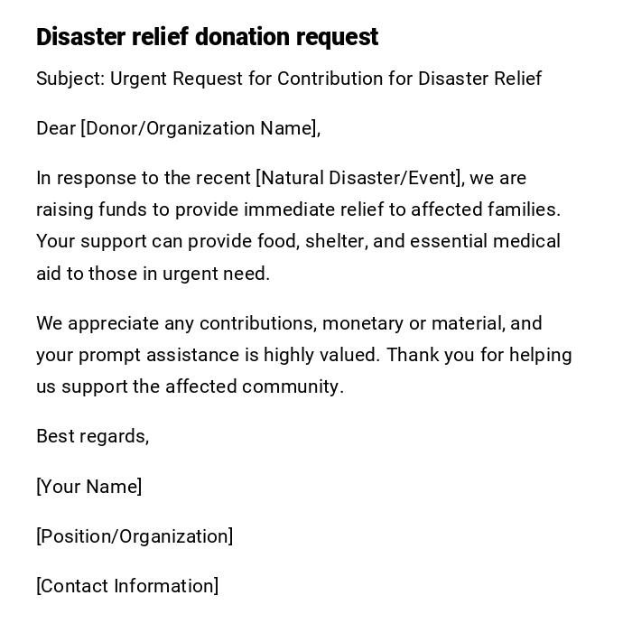 Disaster relief donation request Disaster relief donation request