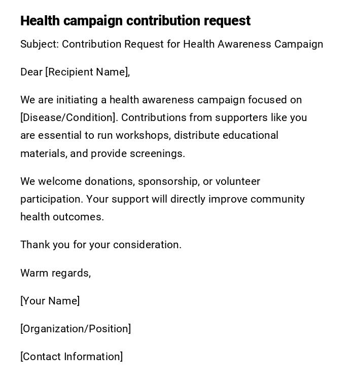 Health campaign contribution request Health campaign contribution request