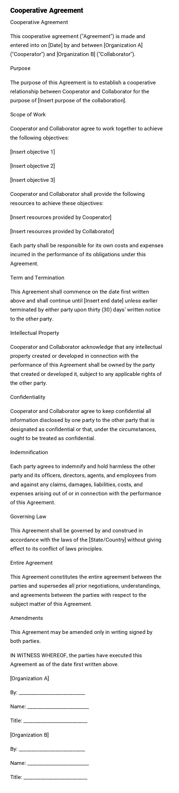 Cooperative Agreement