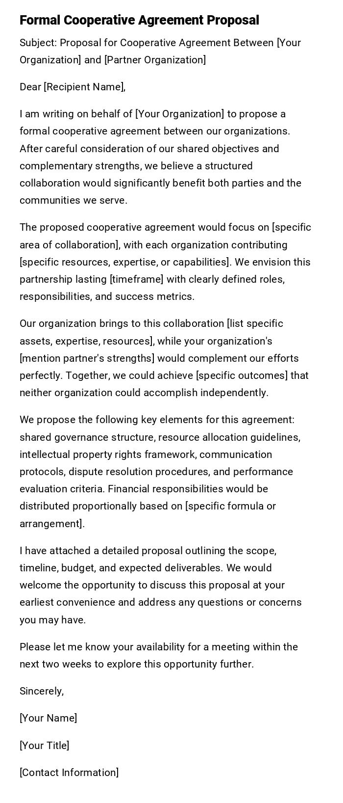 Formal Cooperative Agreement Proposal