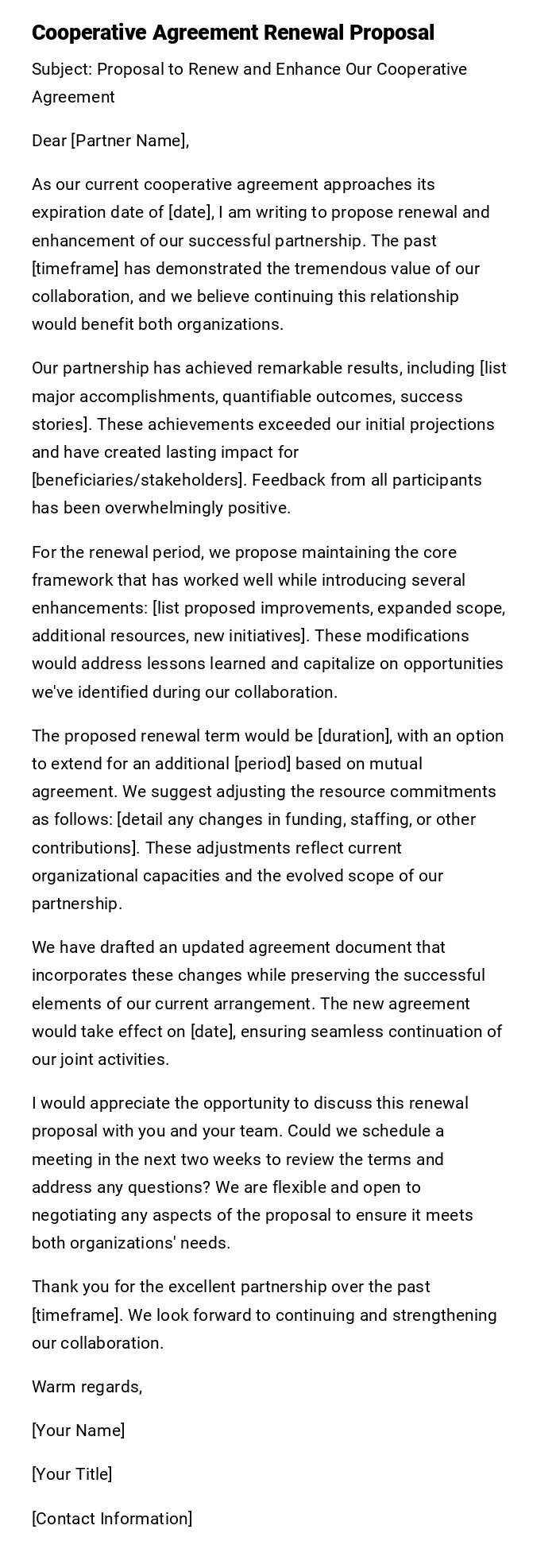 Cooperative Agreement Renewal Proposal
