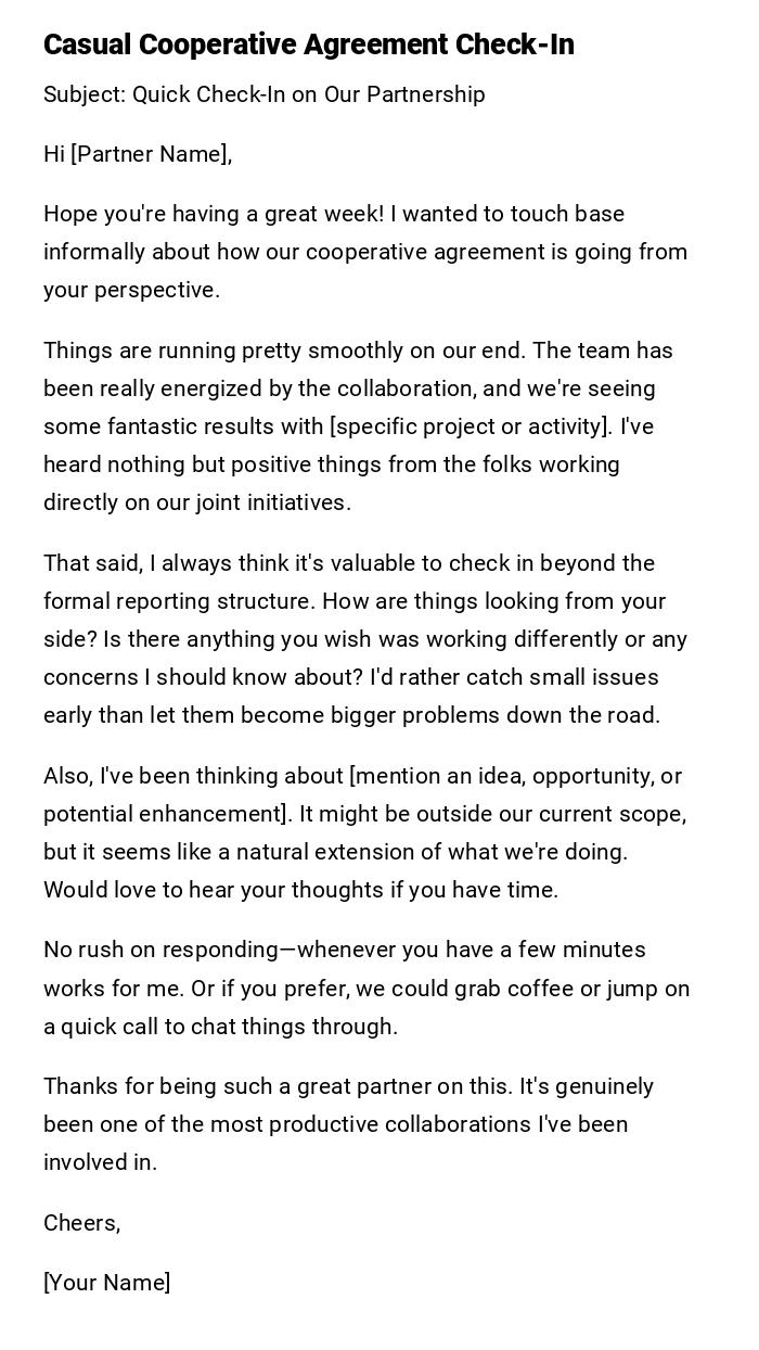 Casual Cooperative Agreement Check-In