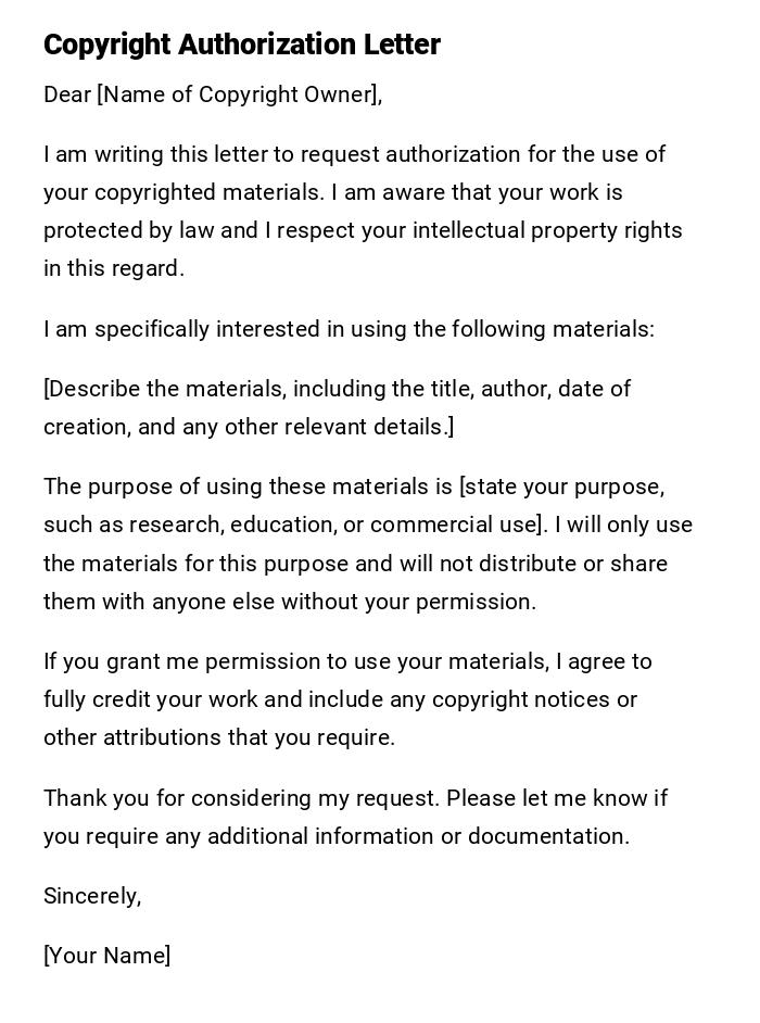 Copyright Authorization Letter Copyright Authorization Letter