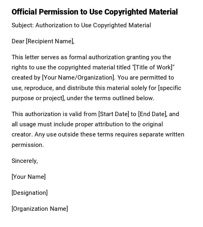 Official Permission to Use Copyrighted Material Official Permission to Use Copyrighted Material