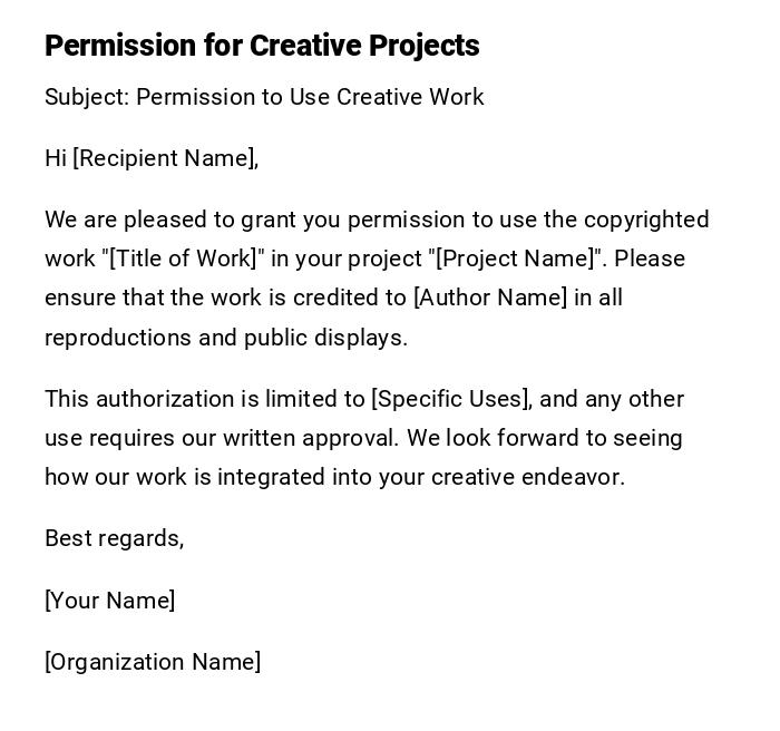 Permission for Creative Projects Permission for Creative Projects