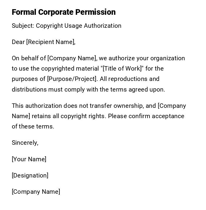 Formal Corporate Permission Formal Corporate Permission
