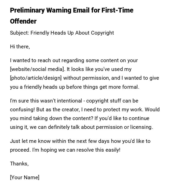 Preliminary Warning Email for First-Time Offender