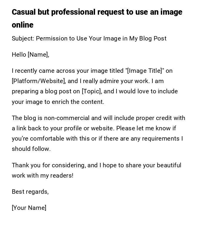 Casual but professional request to use an image online Casual but professional request to use an image online