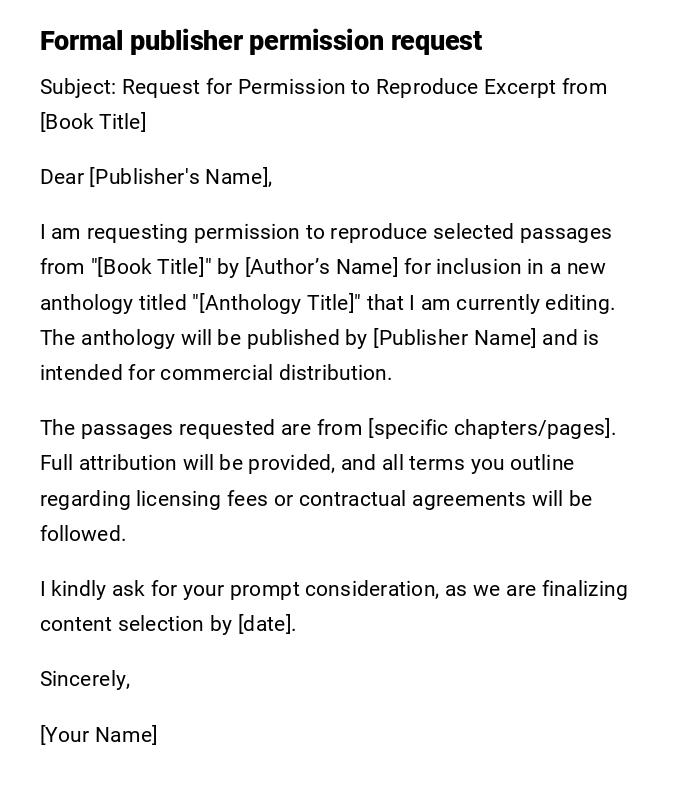 Formal publisher permission request Formal publisher permission request