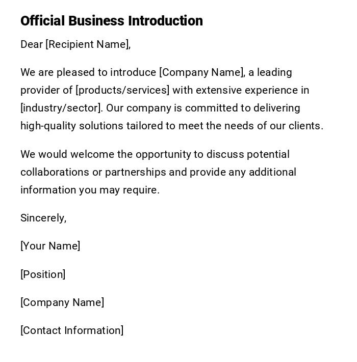 Official Business Introduction Official Business Introduction