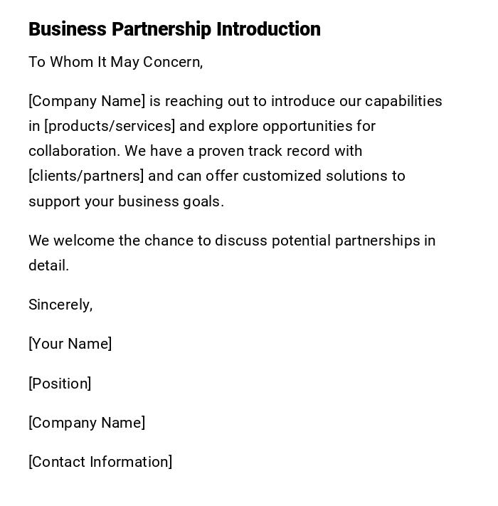 Business Partnership Introduction Business Partnership Introduction