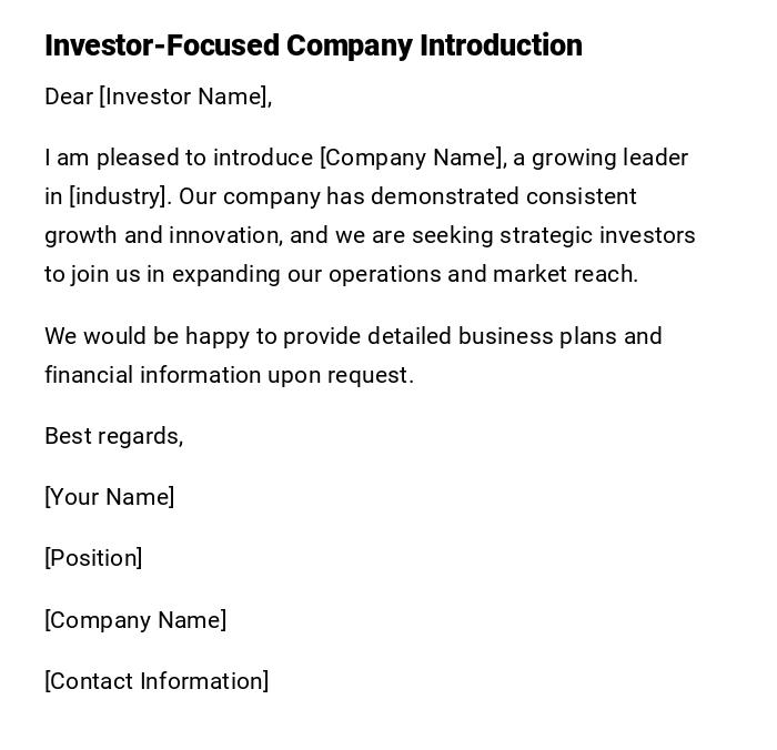 Investor-Focused Company Introduction Investor-Focused Company Introduction