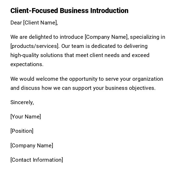 Client-Focused Business Introduction Client-Focused Business Introduction