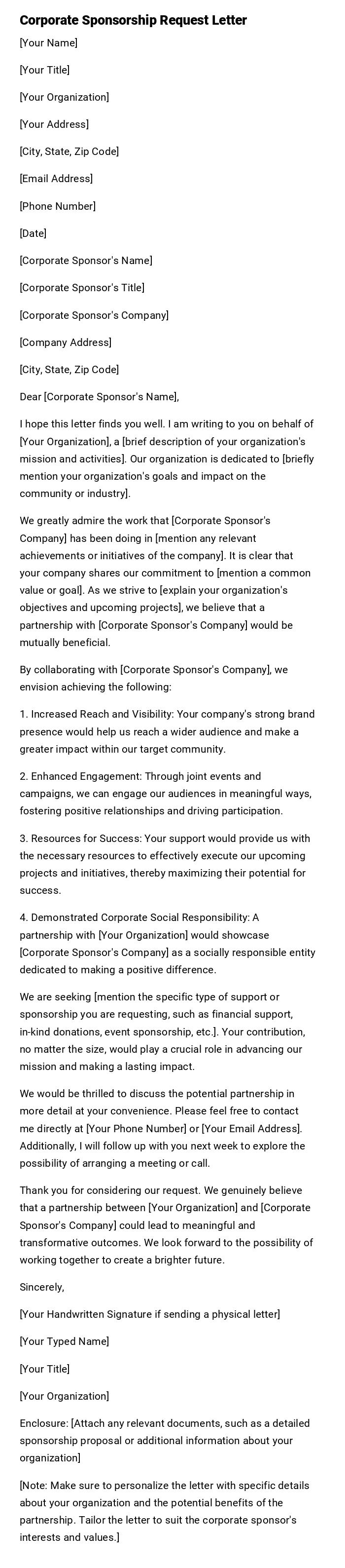 Corporate Sponsorship Request Letter