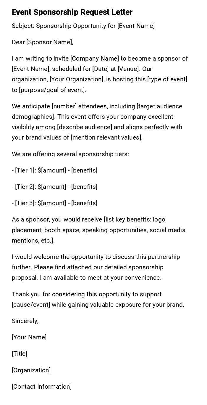 Event Sponsorship Request Letter Event Sponsorship Request Letter