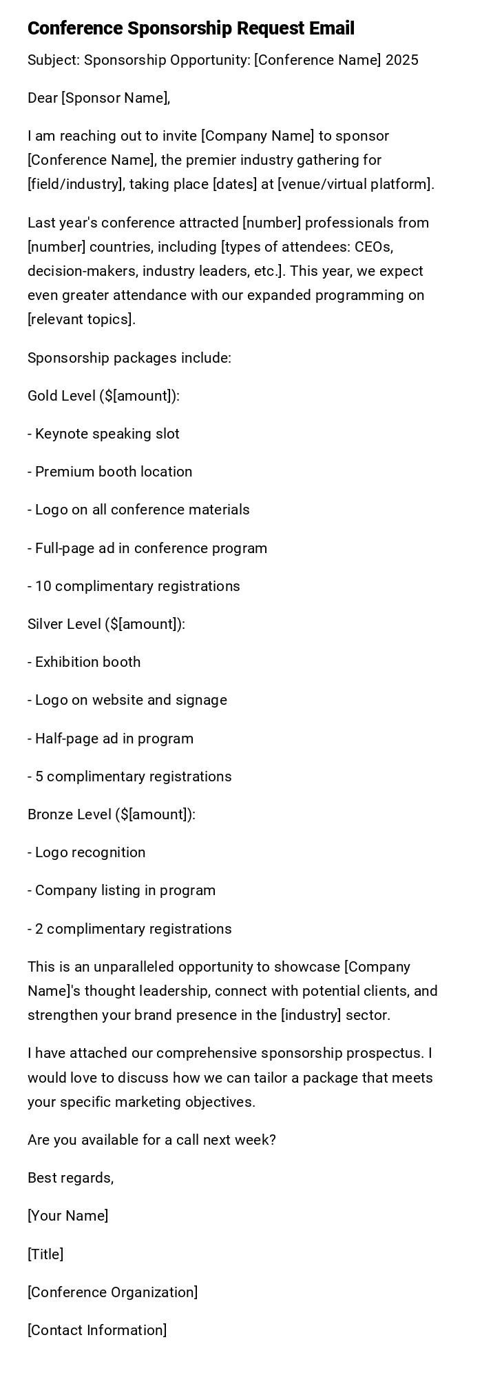 Conference Sponsorship Request Email Conference Sponsorship Request Email