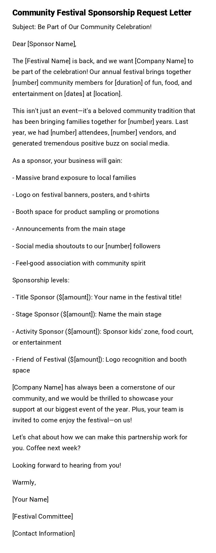 Community Festival Sponsorship Request Letter Community Festival Sponsorship Request Letter