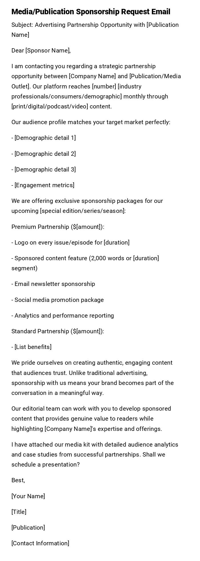 Media/Publication Sponsorship Request Email Media/Publication Sponsorship Request Email