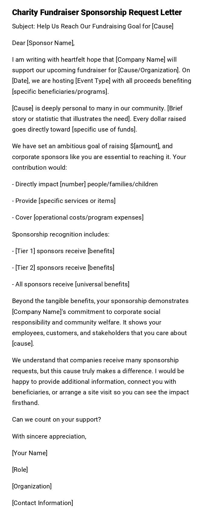 Charity Fundraiser Sponsorship Request Letter Charity Fundraiser Sponsorship Request Letter