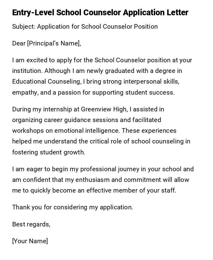 Entry-Level School Counselor Application Letter Entry-Level School Counselor Application Letter