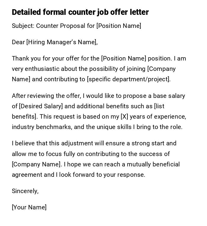 Detailed formal counter job offer letter Detailed formal counter job offer letter