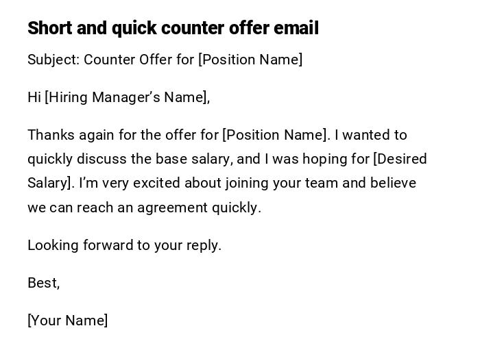 Short and quick counter offer email Short and quick counter offer email