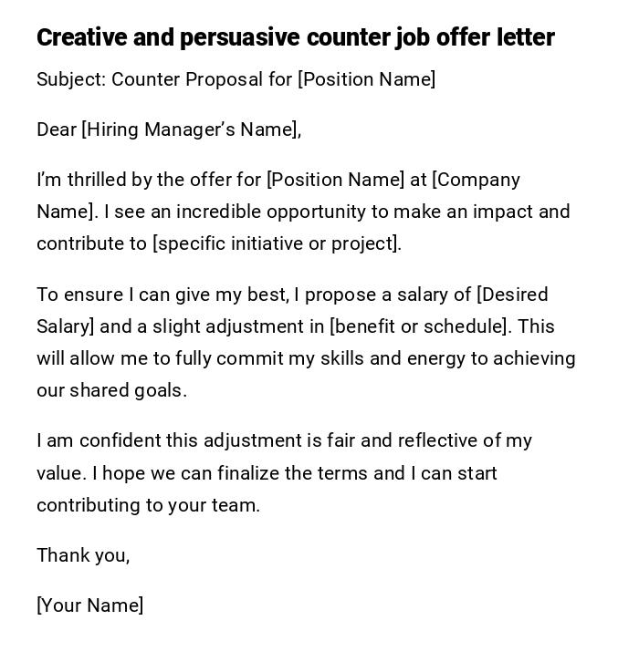 Creative and persuasive counter job offer letter Creative and persuasive counter job offer letter