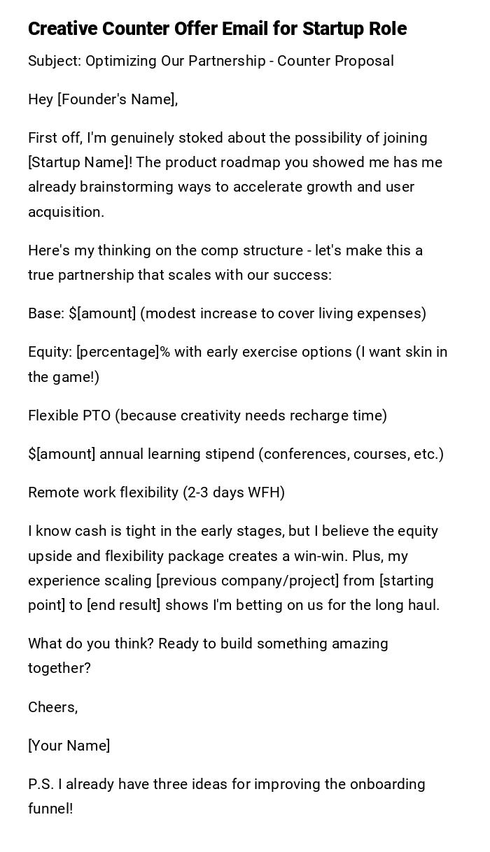 Creative Counter Offer Email for Startup Role Creative Counter Offer Email for Startup Role
