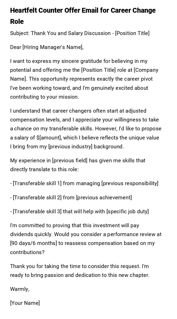 Heartfelt Counter Offer Email for Career Change Role Heartfelt Counter Offer Email for Career Change Role